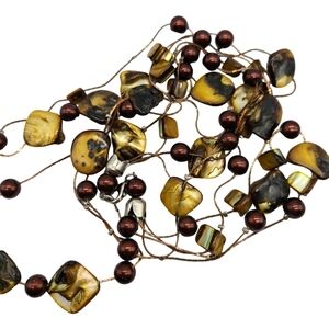 Elegant Brown and Yellow Beaded Necklace